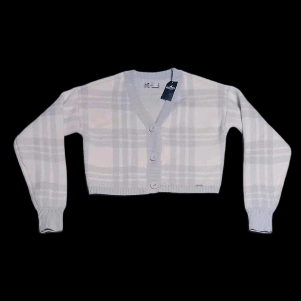 NWT! Hollister Cropped Sweater Button Up Cardigan Womens Size Small White And... - Picture 1 of 9